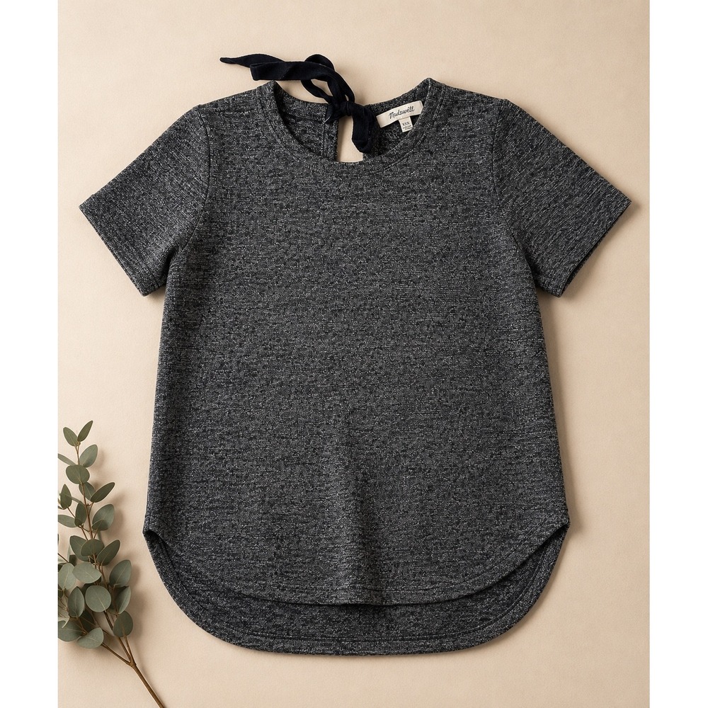 Madewell Heather Grey Wool Blend Back Tie Keyhole‎ Short Sleeve Knit XXS F5125